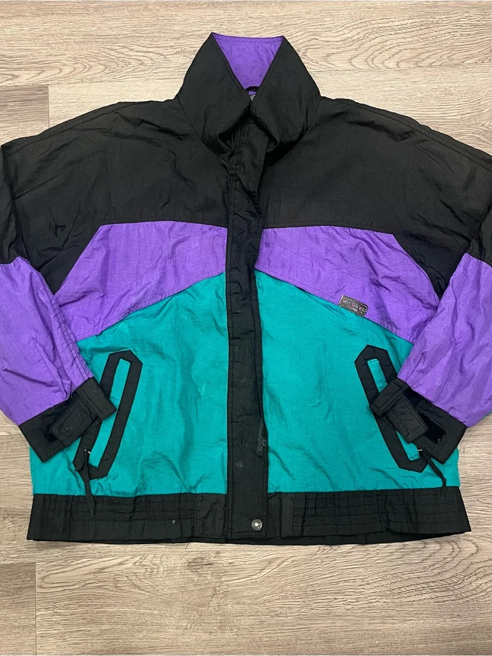 90s Windbreaker Jacket in Black, Purple & Teal